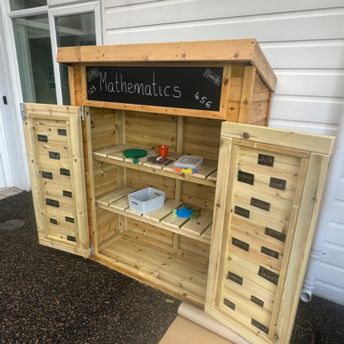Playground Storage Shed with Chalkboard